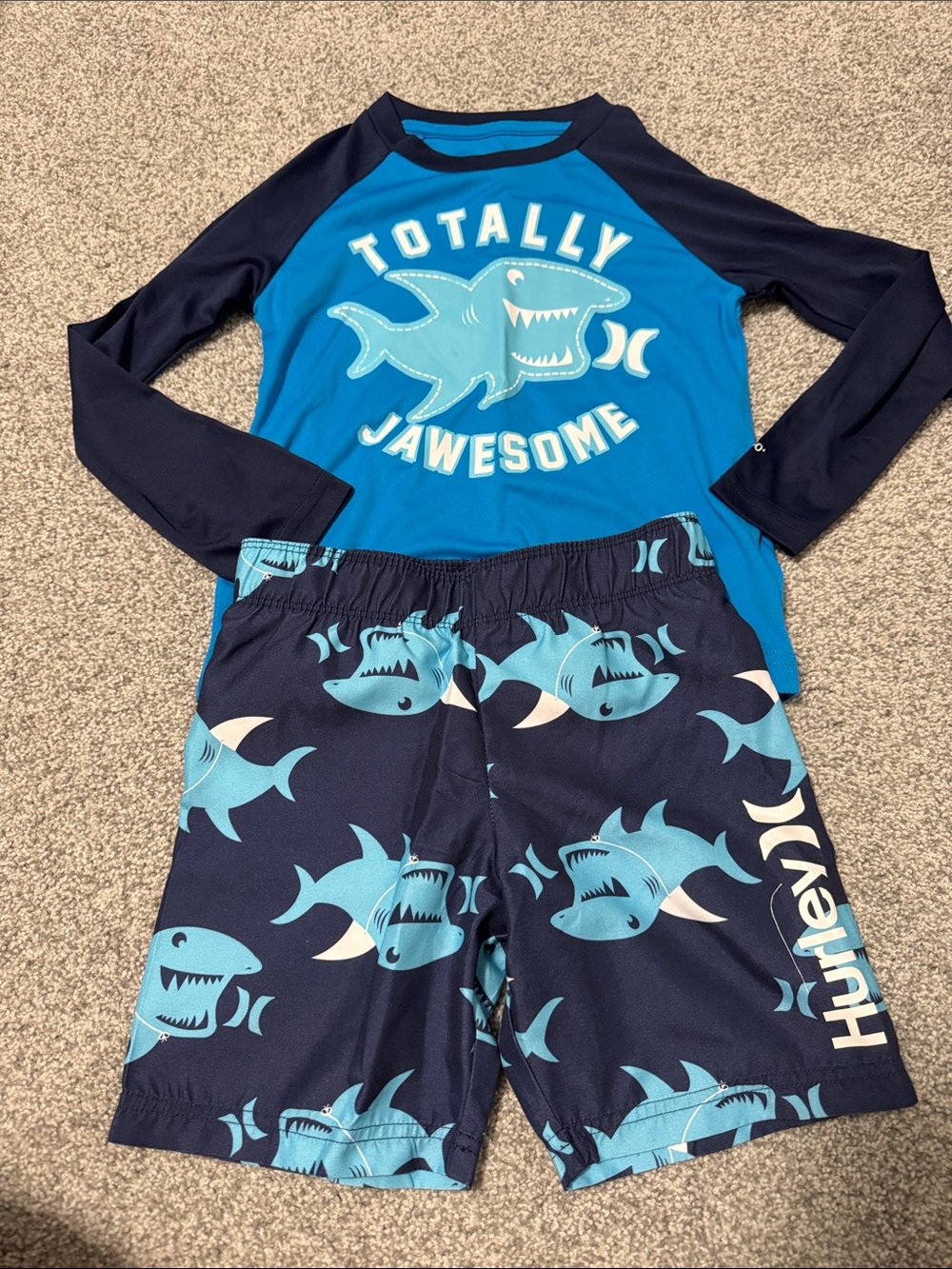 Hurley Boys Navy and Bright Blue Shark Rashguard Set